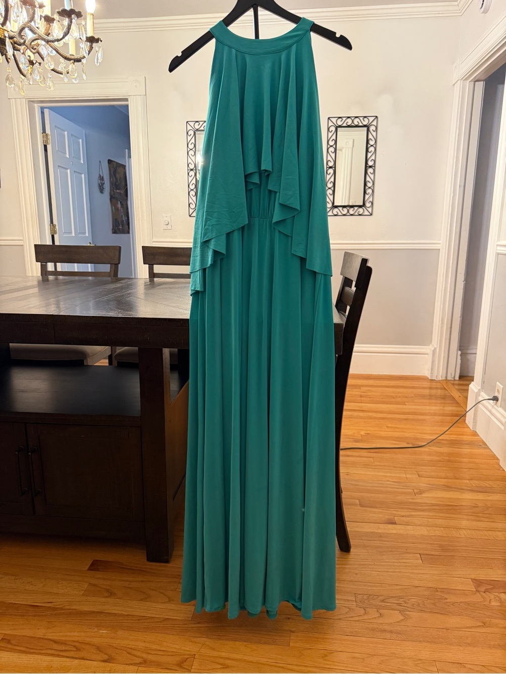 💚 Flowy & Chic! KOH KOH Teal Halter Neck Tiered Overlay Maxi Dress